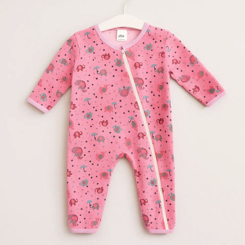 TBS - Velvet - Zipper Romper - Pink - Elephants