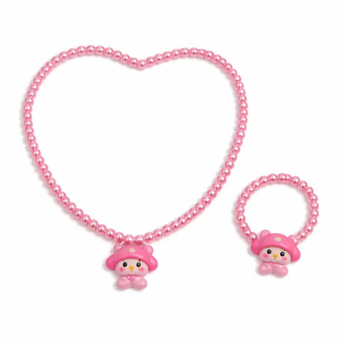 Girl's Necklace & Bracelet - Pink - AZW-998