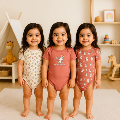 BRL - Pack of 3 - Short Sleeve Bodysuits - Dark Pink - Rabbit