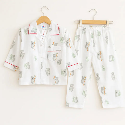 Collar Night Suit - Cotton - White - Koala