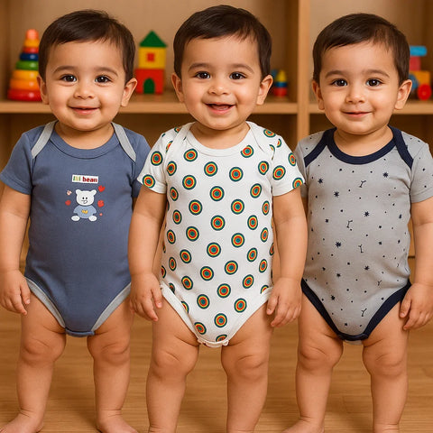 TBS - Pack of 3 - Short Sleeve Bodysuits - Blue - Bear & Circles
