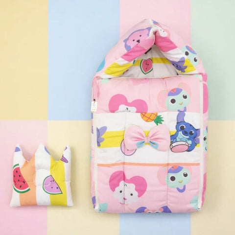 Cotton - Hooded Carry Nest - Pink - Stripes Cat Stitch - 26