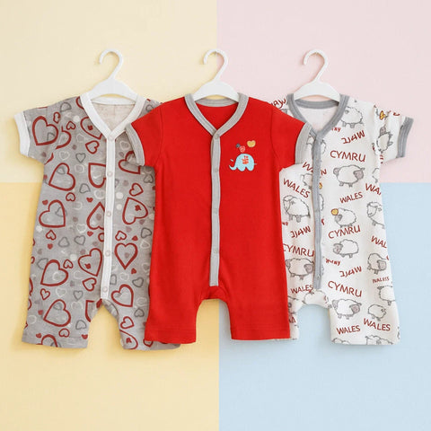 LO - Pack of 3 - Short Leg Rompers - Red - Elephant