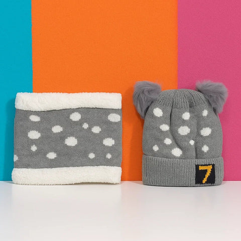 Wool Cap With Muffler - 7 Shapes - Grey