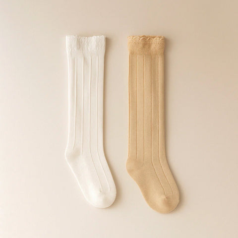 Chieea - Pair of 2 - Long Socks - White & Skin
