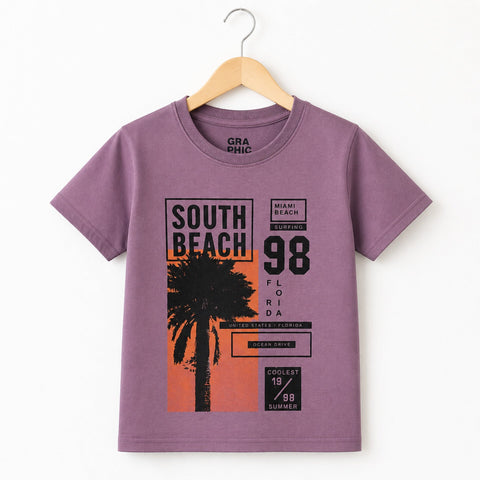 GT - Short Sleeve - Round Neck - T-Shirt - Light Purple - Beach