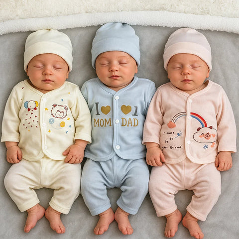 3 Pack - Newborn Night Suits - Yellow Pink Grey - Characters - 25