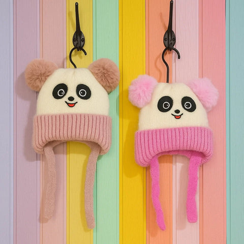 Pack of 2 - Woolen Caps - Pink & Purple - Panda - 25