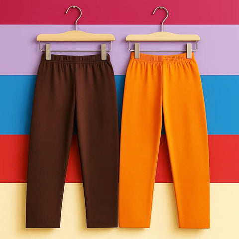 Pack of 2 - Plain - Trouser Tights - Orange & Brown