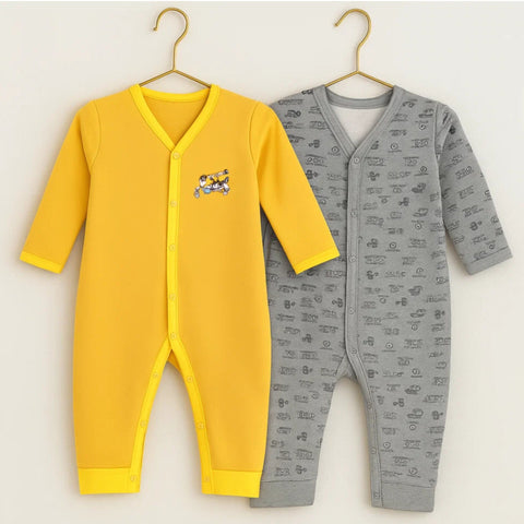 Junior's - Pack of 2 Rompers - Yellow & Grey - Bear & Characters