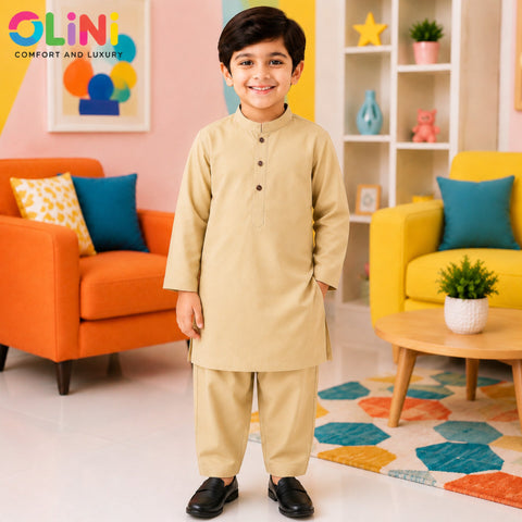 OLINI - All Season - Wash N Wear - Kurta Shalwar - Khaki - YAM