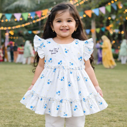 Stufz - Cotton Frock - White - Blue Flowers
