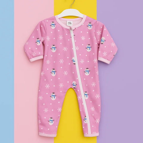 Velvet - Zipper Romper - Pink - Snowman