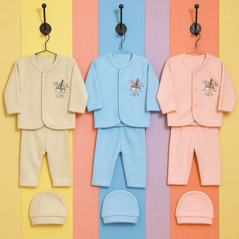 Kiddy's - Fleece - 3 Pack - Newborn Night Suits - Pink Blue Brown - Ocean - 25