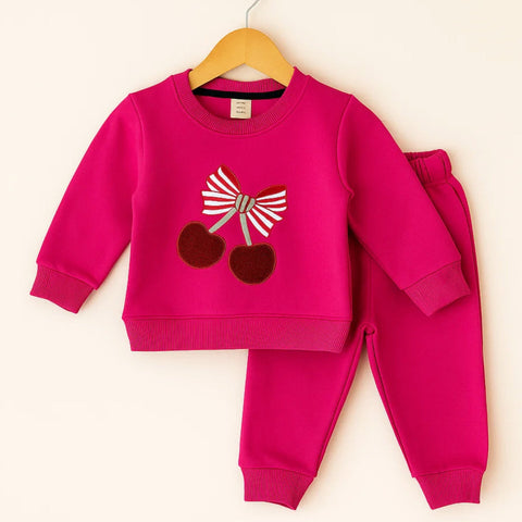 Wow - 2 Pieces - Suit Set - Dark Pink - Cherry Bow