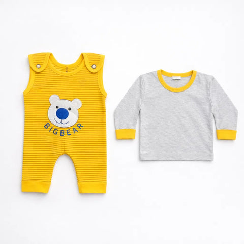 CG - 2 Pieces - Short Leg Dungaree Set - Yellow - Big Bear