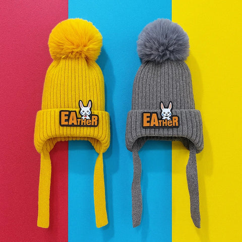 Pack of 2 - Woolen Caps - Yellow & Grey - Eamer Rabbit - 25