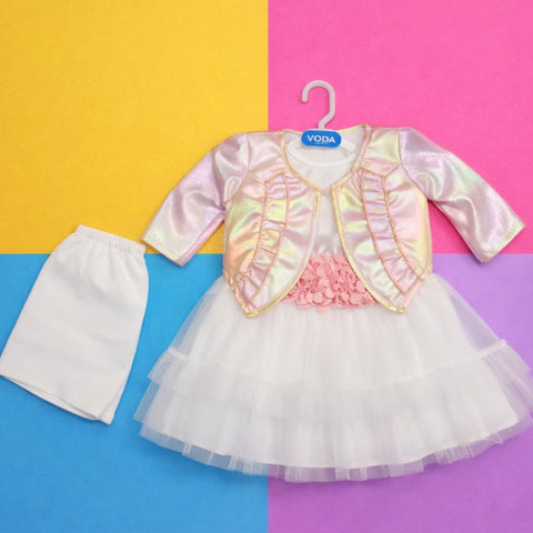 EF - 2 Pieces - Frock Set - White - Flowers - 0828