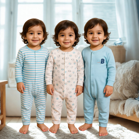 BRL - Pack of 3 - Sleep Suits - Blue - Lining