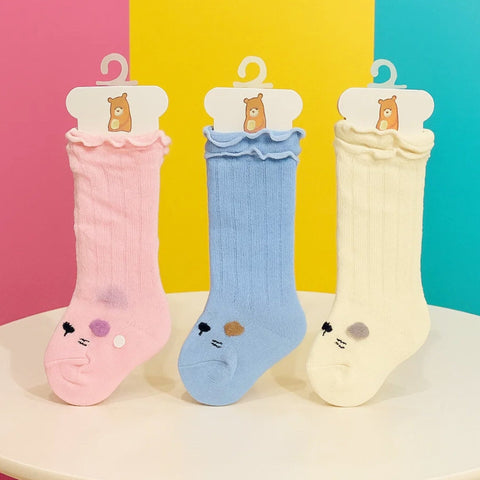 Pair of 3 Long Socks - Eyes - Blue Off White Pink - 25