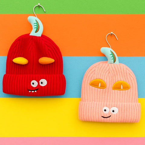 Pack of 2 - Woolen Caps - Red & Pink - Eyes - 25