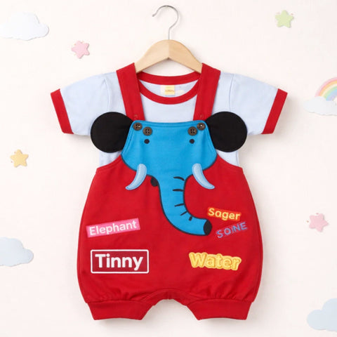 Hungle - 2 Pieces - Dungaree Set - Sky & Red - Elephant
