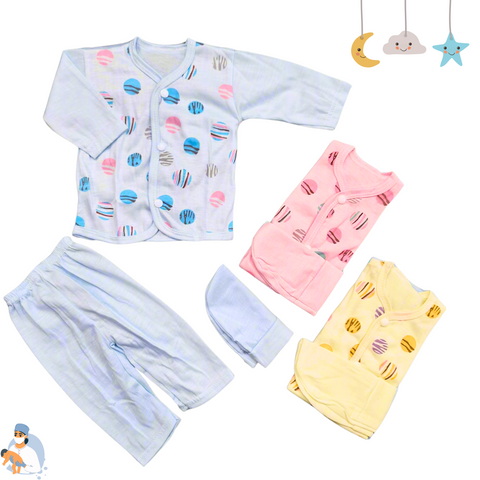 3 Pack - Newborn Night Suits - Pink Blue Yellow - Spheres - 25