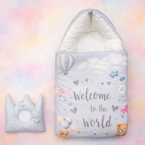 Cotton - Hooded Carry Nest - Light Grey - Bear & Welcome - 26