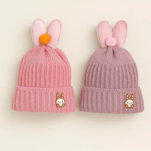Pack of 2 - Woolen Caps - Light Purple & Pink - Plush Toy Rabbit - 25