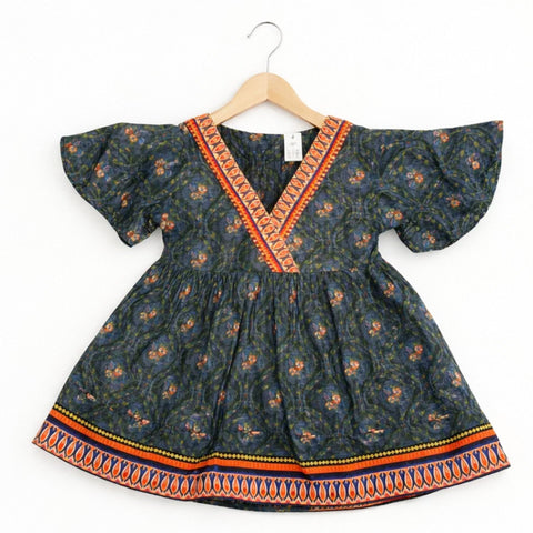P&P - Short Sleeve - Frock - Grey - Printed Floral