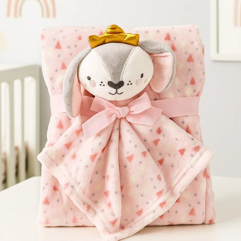 Hudson - Plush Toy Blanket - Baby Fox & Hearts - Grey