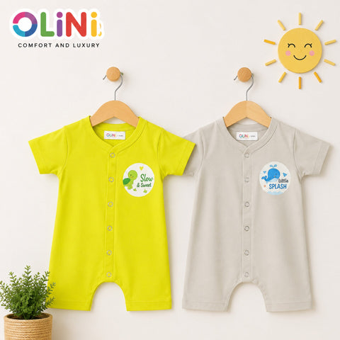 OLINI - Cotton Jersey - Pack of 2 - Short Leg Rompers - Murmur & Lemon - NUJ