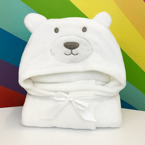 Hoodie Blanket - Bear in White