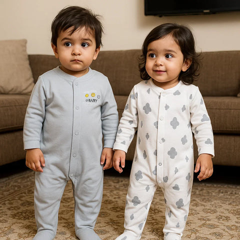 TBS - Pack of 2 Sleep Suits - Grey - Think Happy & Clouds