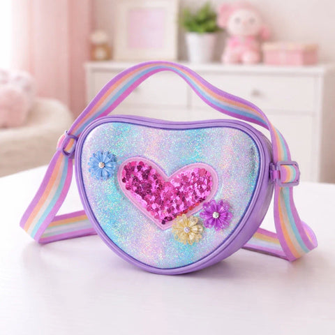 Girl's - Fashion Crossbody Bag - Purple - Heart & Flower - 119581