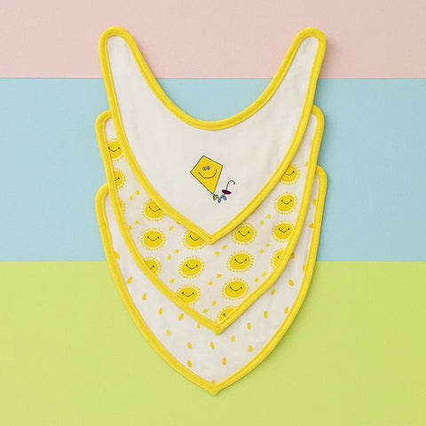 Pack of 3 Baby Bibs - Kite - Yellow
