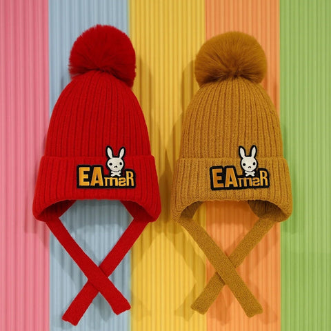 Pack of 2 - Woolen Caps - Camel & Red - Eamer Rabbit - 25