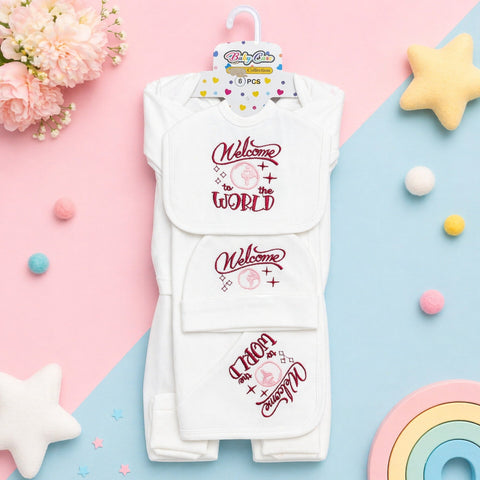 Baby Care - Cotton Jersey - 6 Pieces - Welcome - Starter Set - White & Maroon