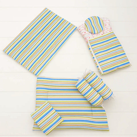 7 Pieces Velvet Bedding Set - Multi-Color Lining - Blue