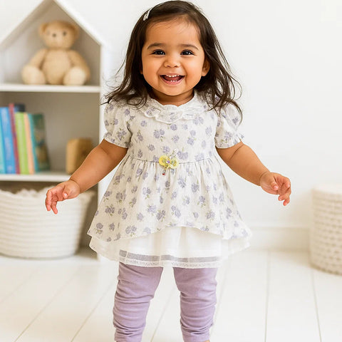 Net Frock - Flowers - Purple