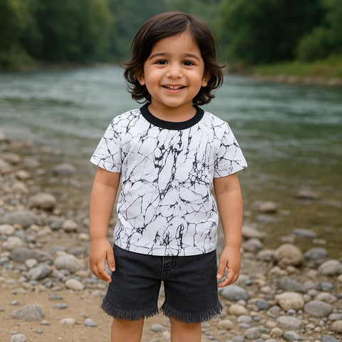 Super Kid - T-Shirt & Denim Shorts - Abstract