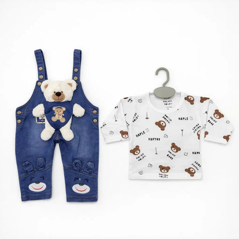 WIN - 2 Pieces - Dungaree Set - Blue - Bear