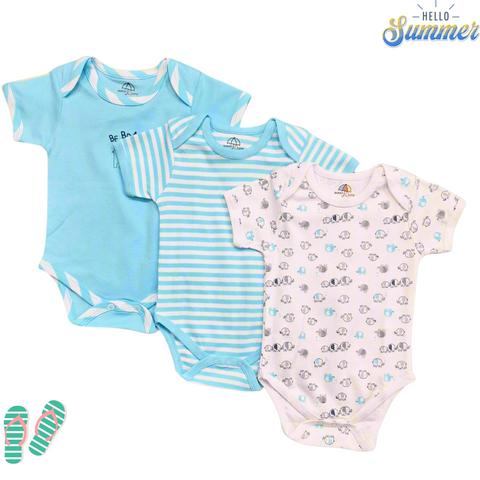 BRL - Pack of 3 - Short Sleeve Bodysuits - Blue - Lining