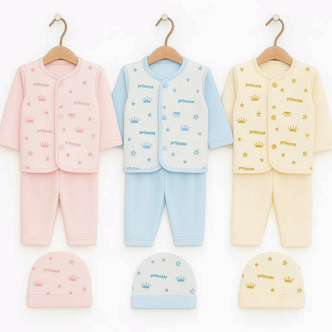 Fleece - 3 Pack - Newborn Night Suits - Pink Blue Yellow - Anchors - 25