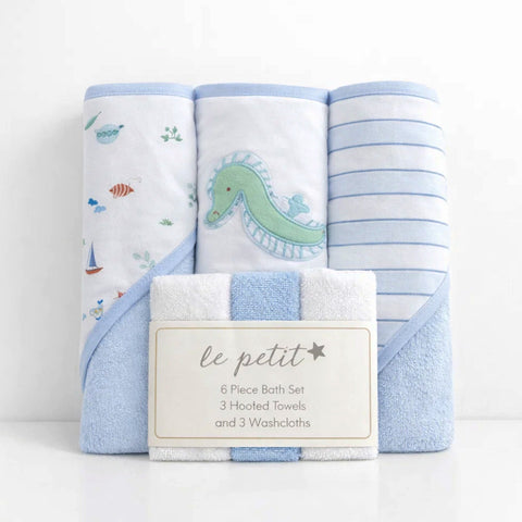 6 Pieces - Le Petit - Bath Towel Gift Set - Blue - Dragon