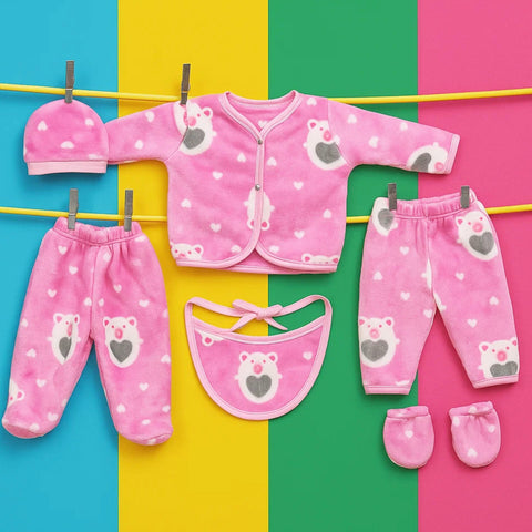 Fleece - 6 Pieces - Starter Set - Pink - Bear & Hearts