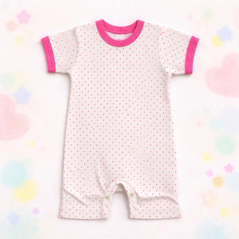 Next - Cotton Jersey - Short Leg Romper - Pink - Polka