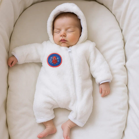 Hoodie Fur - Zipper Romper - White - Spiderman