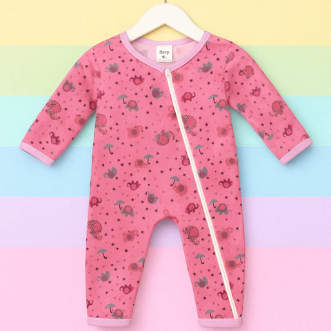 TBS - Velvet - Zipper Romper - Pink - Elephants