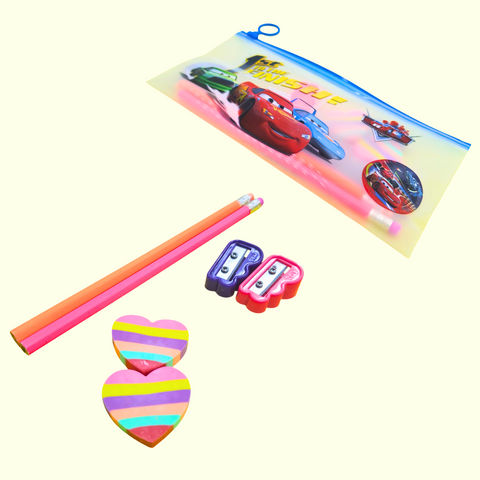 7 Pieces - Pouch Stationery Gift Set - Cars - 0002